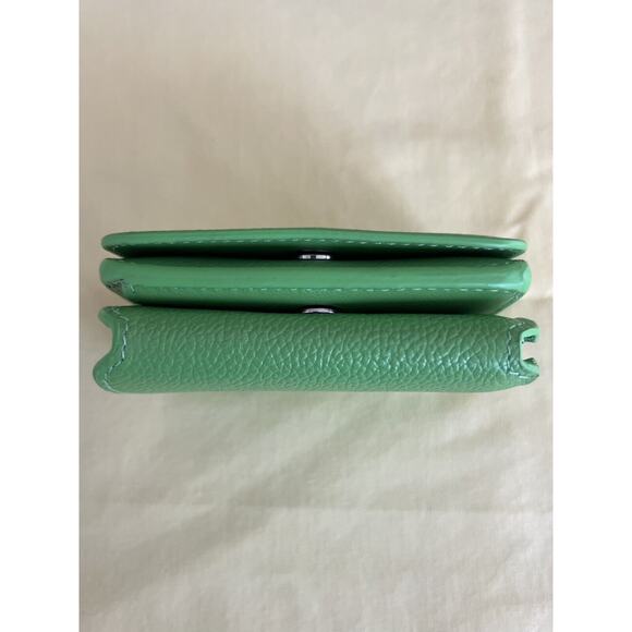 BALENCIAGA Mini Cash Trifold Wallet Green Pink Logo Grained Calf Leather NWT - Picture 7 of 10